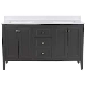 Darcy 61 in. W x 22 in. D x 39 in. H Double Sink Freestanding Bath Vanity in Shale Gray with Pulsar Cultured Marble Top