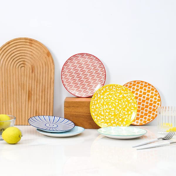 Numhew Assorted Colors Ceramic 6 fl. oz. Dessert Plates Set of 6