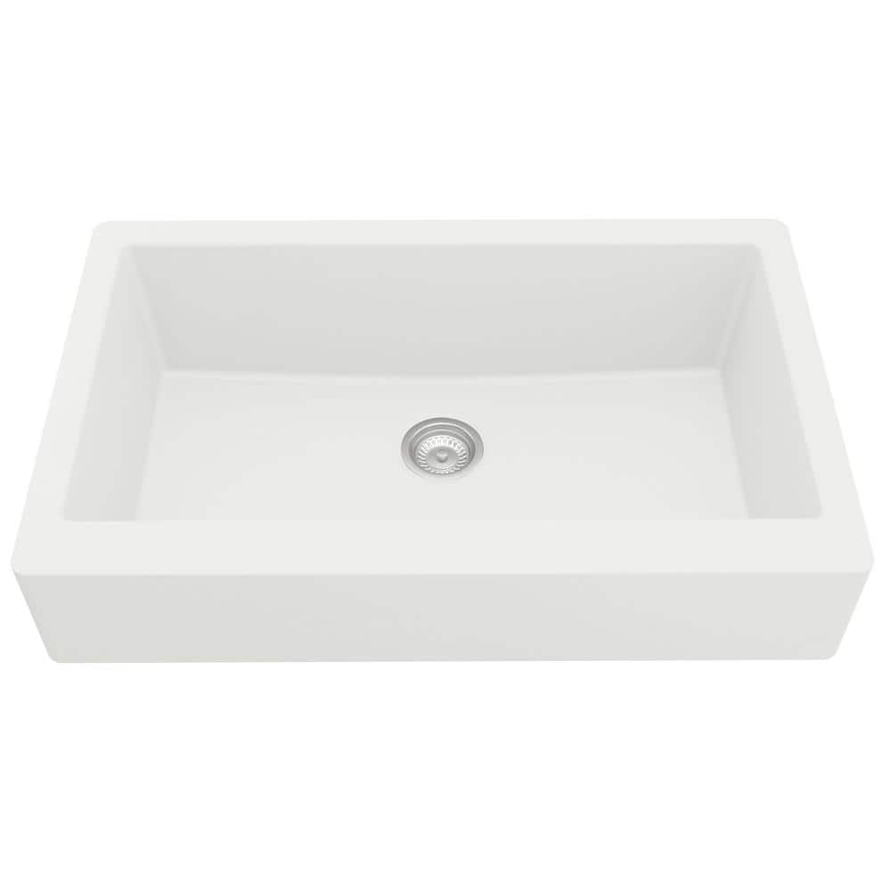 34'' Matte White Quartz Farmhouse Single Bowl Kitchen Sink