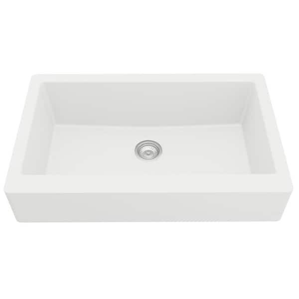 Retrofit Farmhouse/Apron-Front Quartz Composite 34 in. Single Bowl Kitchen Sink in White