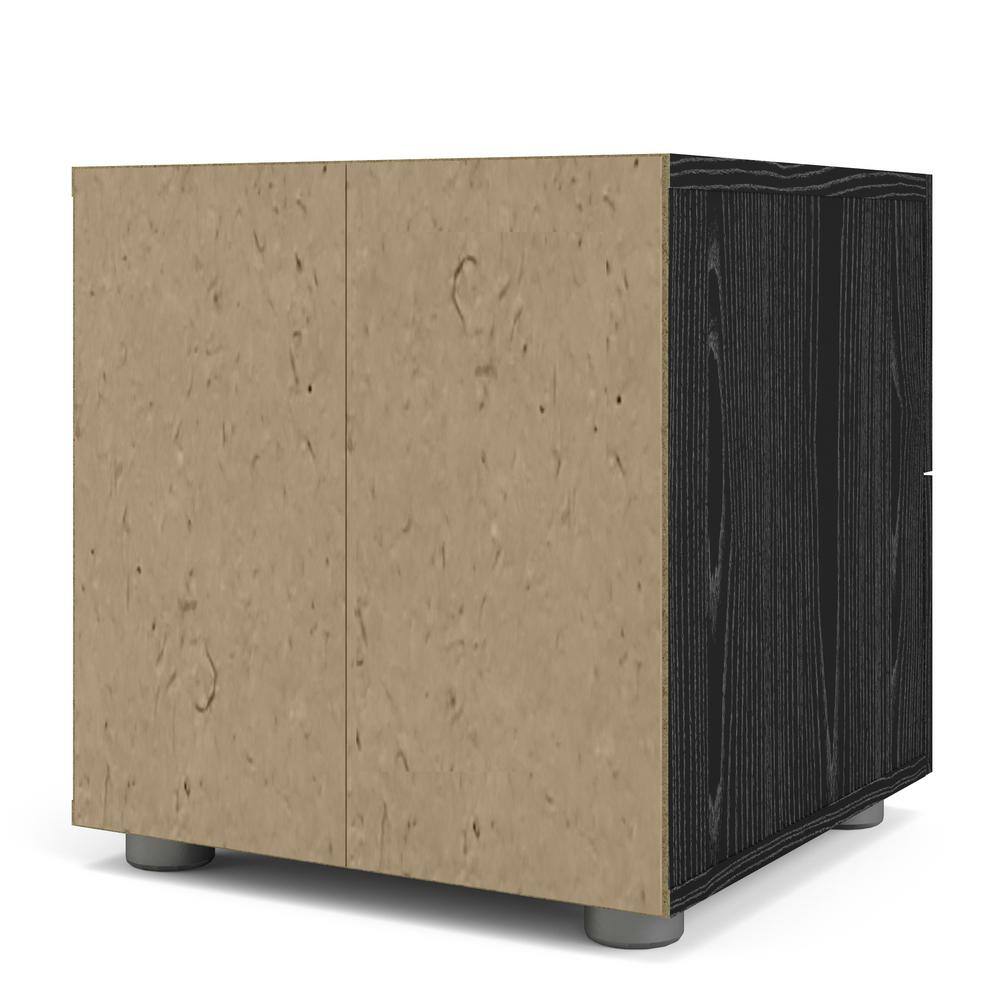 Black Woodgrain 2-Drawer Nightstand with Metal Handles