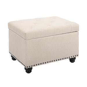 24 in. Beige Modern Tufted Bedroom Storage Ottoman Bench, Rectangular Footstool, Easy Assemble Ottoman