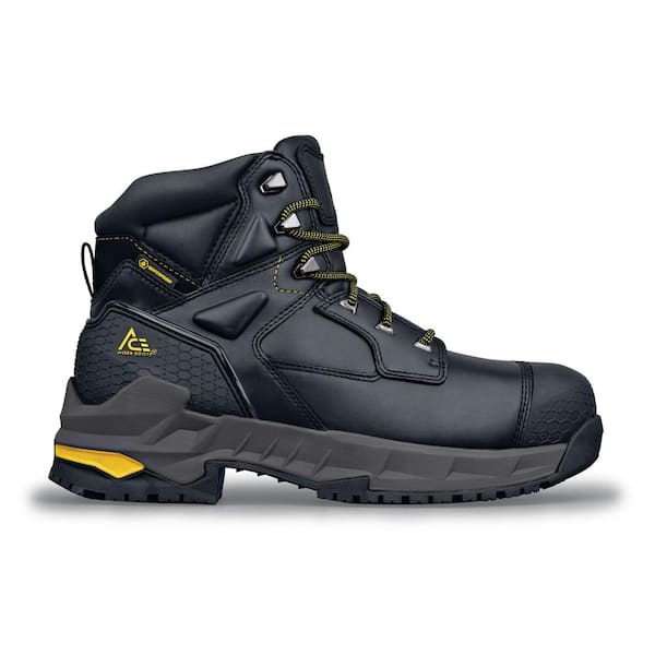 Ace Redrock 6M" CT Unisex Size 10M Black Leather Slip-Resistant Composite Toe Work Boot