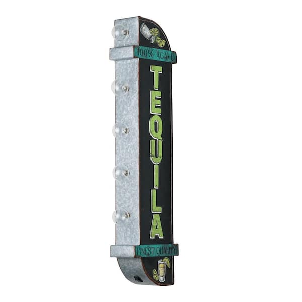 American Art Decor Vintage Metal LED Marquee Sign 100% Agave Tequila Finest Quality Sign 25 in. x 6.75 in. x 3 in.