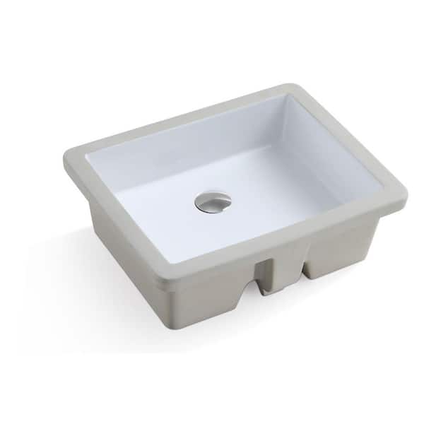 Satico White Ceramic 20 in. Rectangular Single Bowl Undermount counter Kitchen Sink