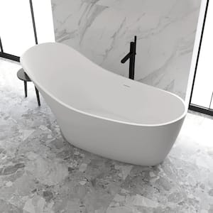 67 in. x 30 in. Highback Stone Resin Solid Surface Matte Flatbottom Freestanding Soaking Bathtub in White