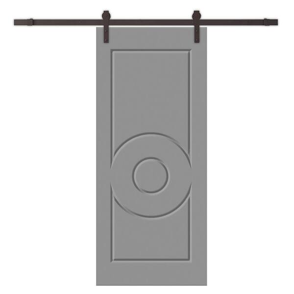 CALHOME 30 in. x 96 in. Light Gray Painted Composite MDF Paneled Interior Sliding Barn Door with Hardware Kit