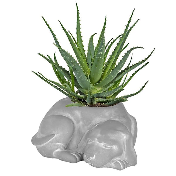 Dog Small Gray Natural Concrete Lightweight Planter with Drainage Holes (7 in. L x  in. 7 W x 3.9 in. H)