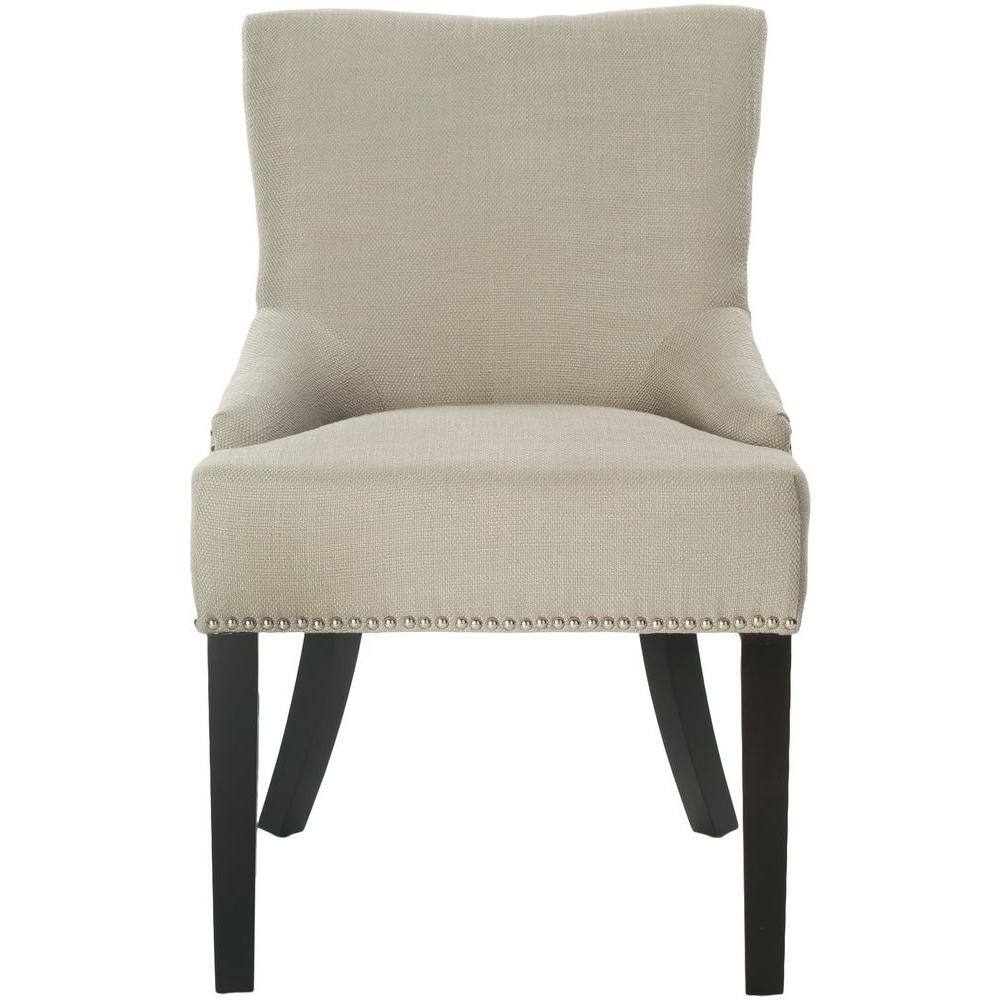 Beige Linen Upholstered Parsons Side Chair with Wood Legs