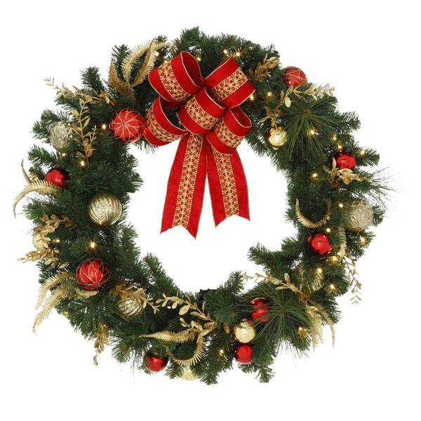 Home Accents Holiday 36 in. Pre-Lit LED New Plaza Artificial Wreath with 50 Warm White Lights