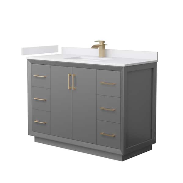 Wyndham Collection Strada 48 in. W x 22 in. D x 35 in. H Single Bath Vanity in Dark Gray with White Cultured Marble Top