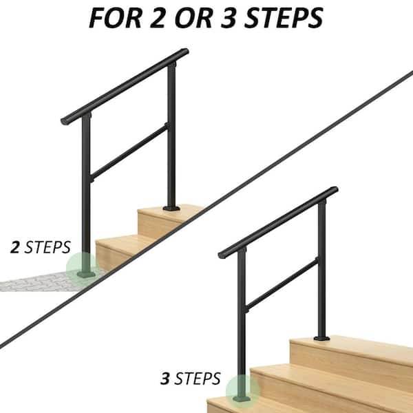 HOMEIBRO 36 in. H x 40.4 in. W Black Wrought Iron Stair Railing Kit Handrails for Outdoor Steps Fit 2 or 3 Steps (2-Pack)