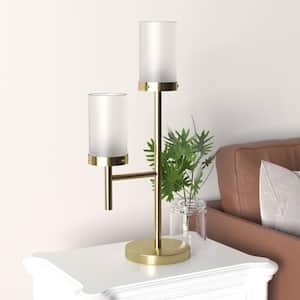 Concord 25.3 in. H Gold 2-Light Modern Torchiere Table Lamp with White Cylinder Glass Shade & Touch Switch