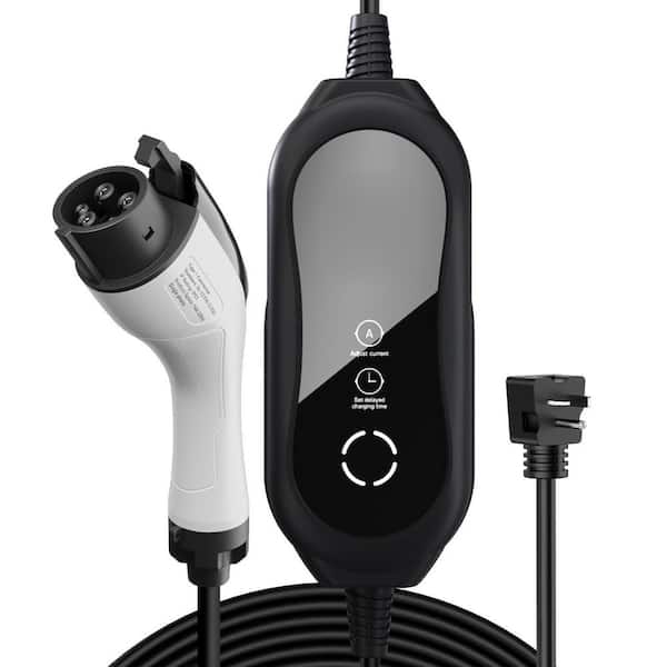 25ft 240-Volt Portable EV Charger Level 1-2 SAE J1772 Plug with NEMA 6-20 5-15 Adapter Adjustable Current LCD