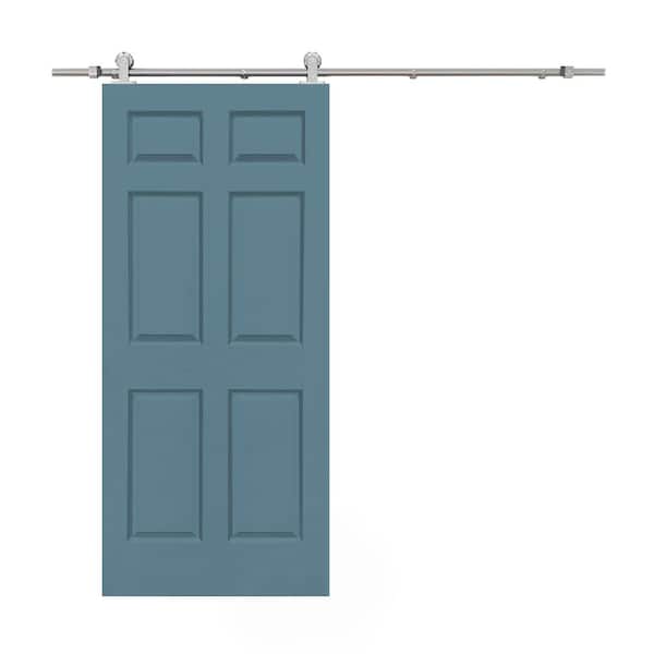 CALHOME 30 in. x 80 in. Dignity Blue Stained Composite MDF 6-Panel Interior Sliding Barn Door with Hardware Kit