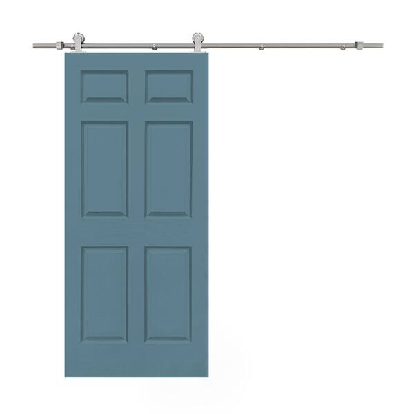 CALHOME 36 in. x 80 in. Dignity Blue Stained Composite MDF 6-Panel Interior Sliding Barn Door with Hardware Kit