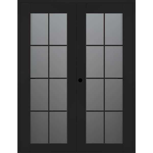 Belldinni Vana 8-Lite 56 in. x 96 in. Right Active 8-Lite Frosted Glass Black Matte Wood Composite Double Prehung Interior Door