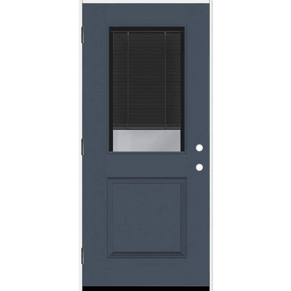 Legacy 32 in. x 80 in. 1/2 Lite Clear Glass Noir Miniblind RHOS Dark Denim Fiberglass Prehung Door w/4-9/16 in. Jamb price history on PriceWatchPro