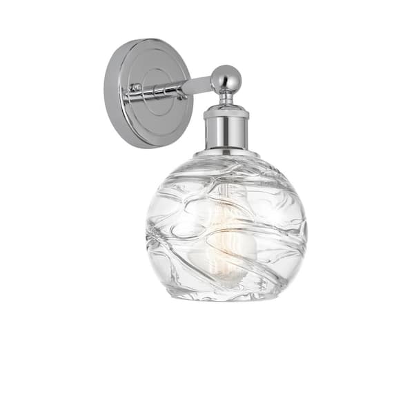 Athens Deco Swirl 1-Light Polished Chrome, Clear Deco Swirl Wall Sconce with Clear Glass Shade
