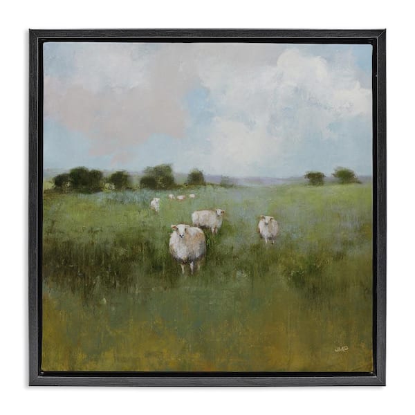 Stupell Industries Quiet Pasture with Sheep by Julia Purinton Black Floater Frame Nature Graphic Art Print 18 in. x 18 in.