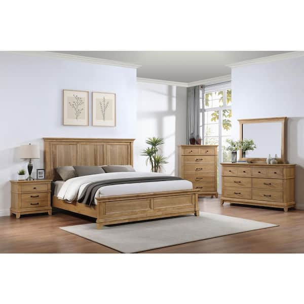 New Classic Furniture Sunstone 5-Piece Honey Brown Wood King Bedroom Set with Chest and Nightstand