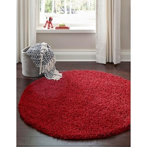 Solid Shag Cherry Red 6 ft. Round Area Rug