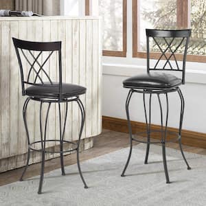 Wichita 30 in.Black High Back Metal Frame Swivel Bar Stool With Faux Leather Cushioned Seat(Set of 2)