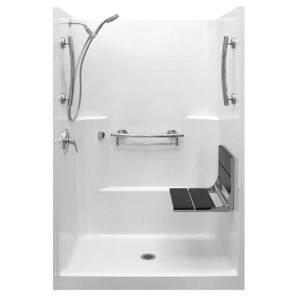 Ella Imperial-SAFS 42 in. x 42 in. x 80 in. 1-Piece Low Threshold Shower Stall Package in White, LHS Shower Kit, Center Drain