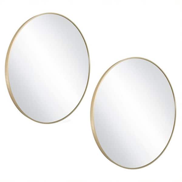 Design House Kenna 28 in. W x 28 in. H Round Modern Metal Framed Wall Mounted Bathroom Vanity Mirror in Brushed Gold (2-Pack)
