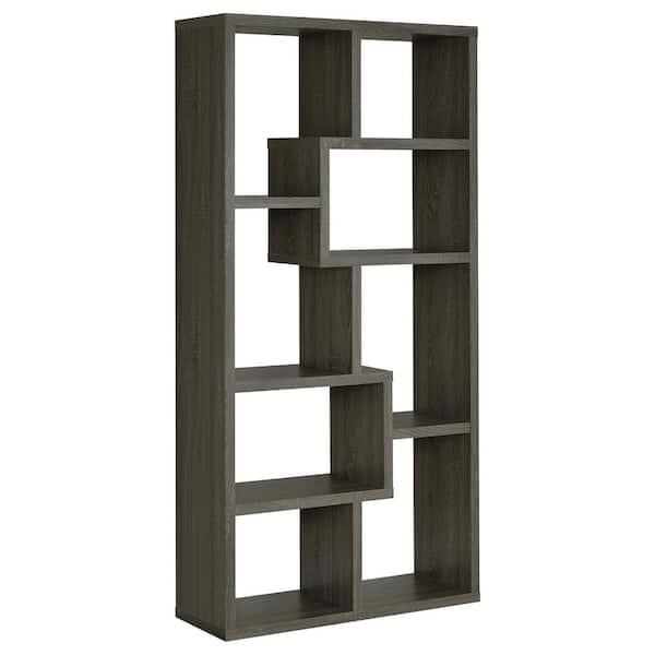 Coaster Theo 70.75 in. Tall Weathered Gray Wood 8-shelf Etagere Bookcase with Open Back