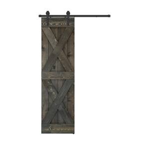 Double X Series 38 in. x 84 in. Fully Set Up Made-In-USA Ebony Finished Pine Wood Sliding Barn Door With Hardware Kit