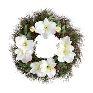 20 in. Cedar, Amaryllis and Ruscus with Berries Artificial Wreath