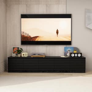 Black TV Stand Entertainment Center Fits TV's up to 80 in. with 2 Shelves, 3 Drawers, 2 Doors and Waven Surface