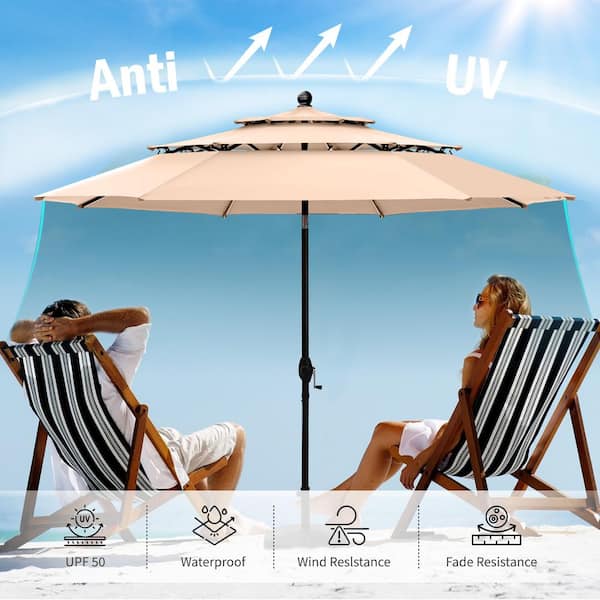 amazon patio umbrella vinyl with Exclusive Black Coating, 7.2ft/7.8ft Heavy-Duty Double-Layer Nylon Canopy, Adjustable Tilt Sun Shade Outdoor Table Umbrella, UV Protection & Carry Bag for Beach, Fishing, Backyard (Beige, 7.2FT) : Clothing SIZE:6.5 (24.0) free and strong under-2500 Hanover Montclair 9 Piece