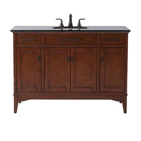 Home Decorators Collection Manor Grove 49 in. W x 22 in. D x 35 in. H Single Sink Freestanding Bath Vanity in Tobacco with Black Granite Top