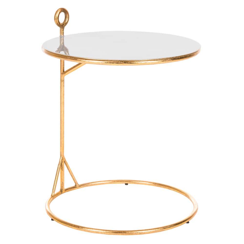 Elegant Transitional Round Metal Table in Gold with Grey Top