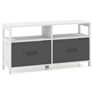 Gray + White 2-Drawer 39.5 in. Wide Fabric Dresser for Bedroom Chest of Drawers with 2-Open Shelves