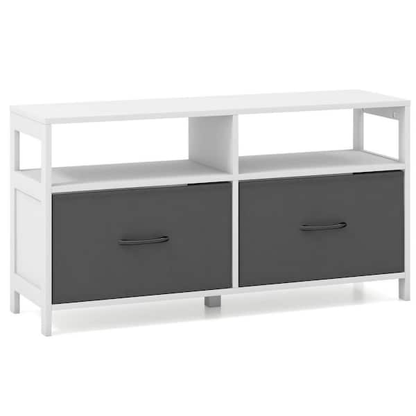 Gymax Gray + White 2-Drawer 39.5 in. Wide Fabric Dresser for Bedroom Chest of Drawers with 2-Open Shelves