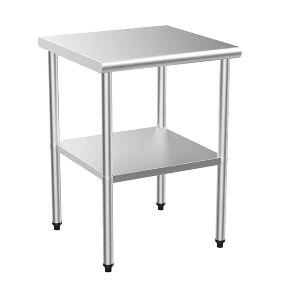 Karl home Stainless Steel 24 in. x 24 in. x 34 in. Commercial Kitchen Prep Table with Bottom ...
