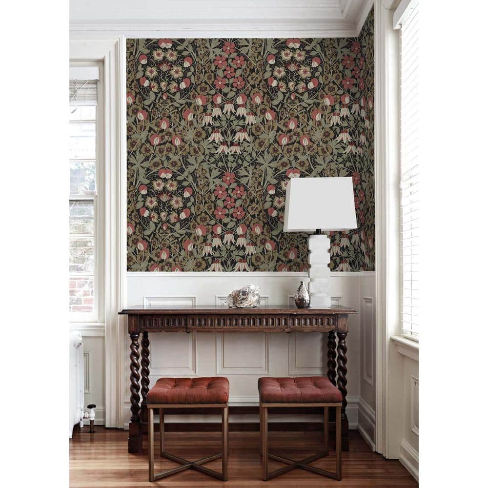 Ebony and Red Clay Floral Peel and Stick Wallpaper