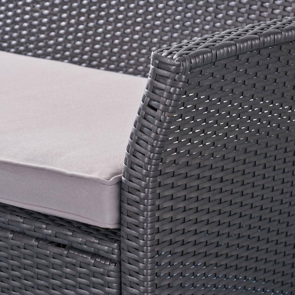 Gray Wicker and Steel Three-Seater Outdoor Sofa