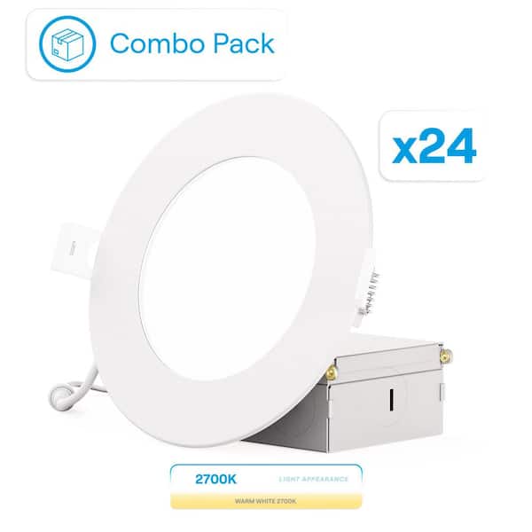 4 in. Canless 2700K Soft White 9W 750 Lumens Thin New Construction Integrated LED Recessed Light Kit Wet Rated (24-Pack)