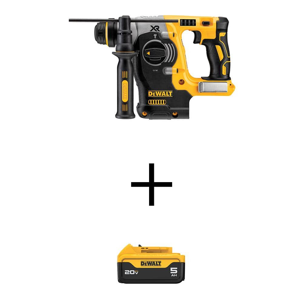 20V MAX Cordless Brushless 1 in. SDS Plus L-Shape Rotary Hammer and (1) 20V MAX Premium Lithium-Ion 5.0Ah Battery -  DEWALT, DCH273BW205