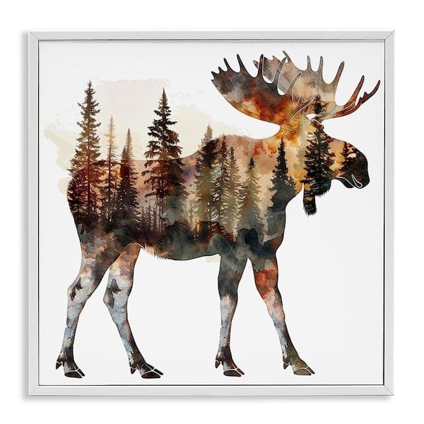 Stupell Industries Moose Forest Silhouette by LSR Design Studio White Framed Animal Giclee Art Print 12 in. x 12 in.