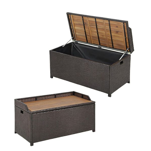45 Gal. Wicker Outdoor Storage Deck Box with 3-in-1 Design, Gas Strut and Zippered Liner
