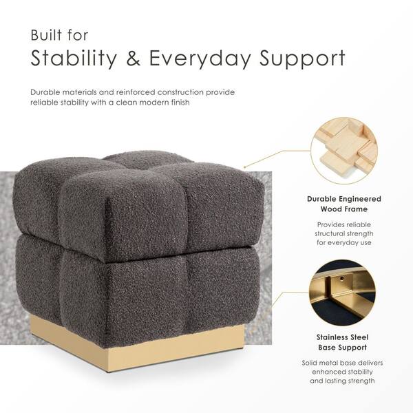 Furniture of America Resa Modern Charcoal Boucle Fabric Square