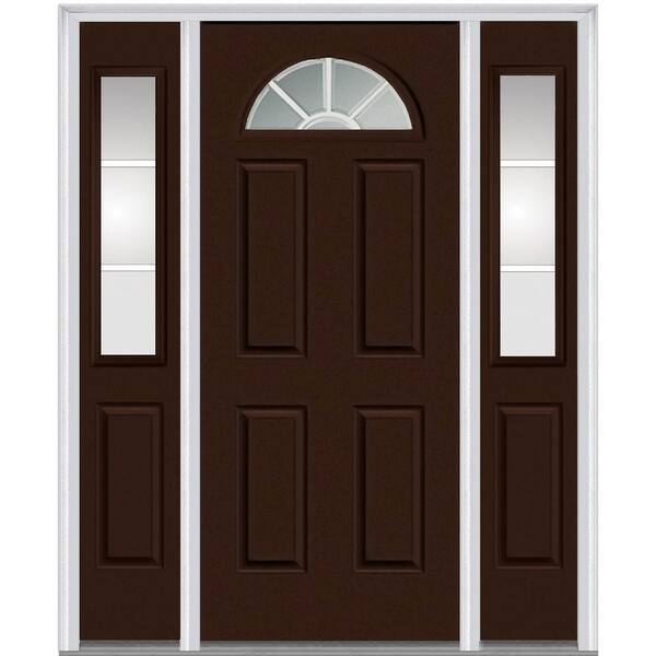 MMI Door 60 in. x 80 in. Internal Grilles Left-Hand 1/4-Lite Clear Painted Fiberglass Smooth Prehung Front Door with Sidelites