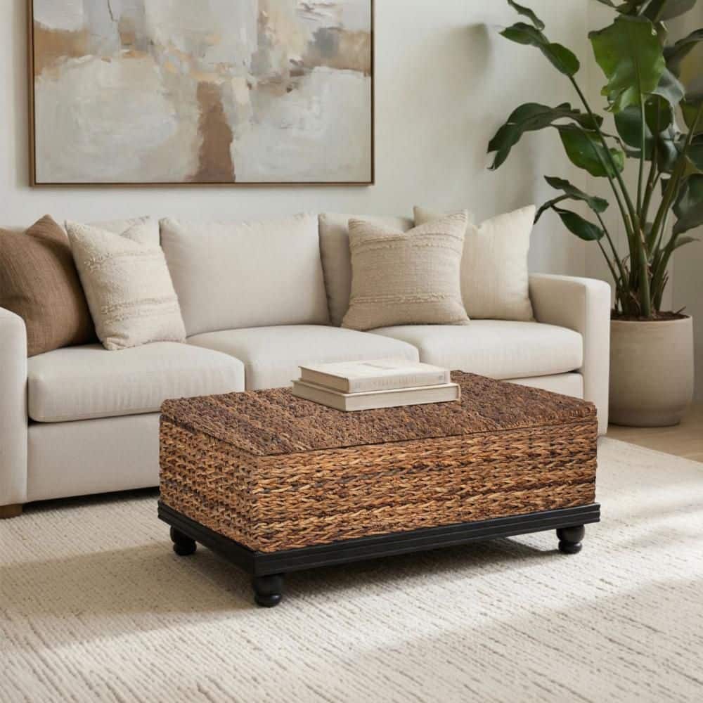 Jinu 48 in. Natural Brown and Black Rectangle Banana Leaf Top Coffee Table price history on PriceWatchPro