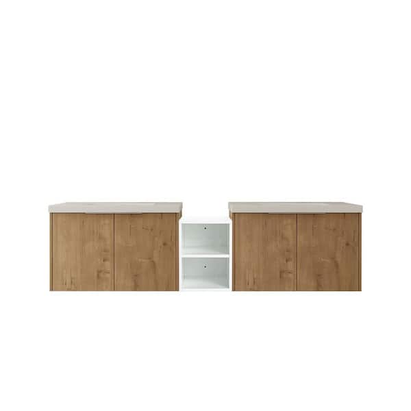 Stafford 71.1 in. W x 18.1 in. D x 19.3 in. H Floating Bath Vanity in Imitative Oak with White Resin Vanity Top