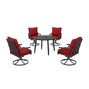 Braxton Park 5-Piece Black Steel Outdoor Patio Dining Set with CushionGuard Chili Red Cushions